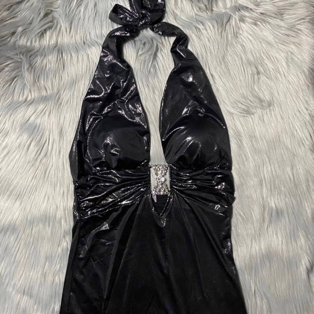 Y2K sparkly metallic halter top